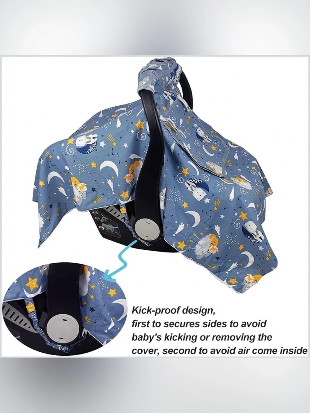 Blue Moon & Stars Baby Car Seat Cover with Peekaboo Window